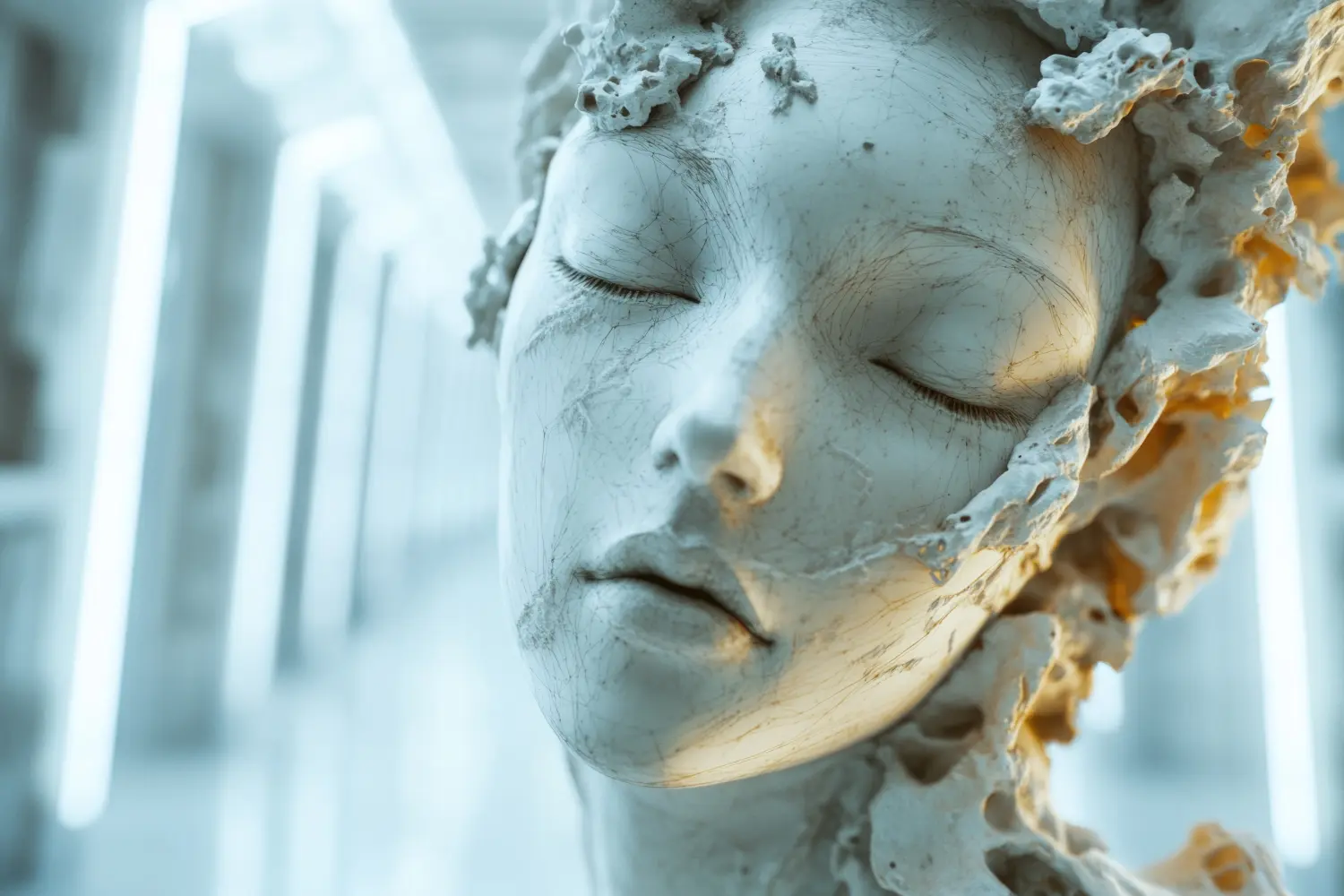 Cosmopolitan Aesthetics Hannover und Braunschweig - Eine Statue einer Frau mit geschlossenen Augen, geeignet für den Einsatz in Kunst- oder Designkontexten